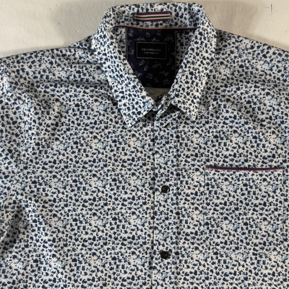 7 Diamonds Brushstroke Shirt Mens Large 4-Way Stretch Short Sleeve‎ Performance
